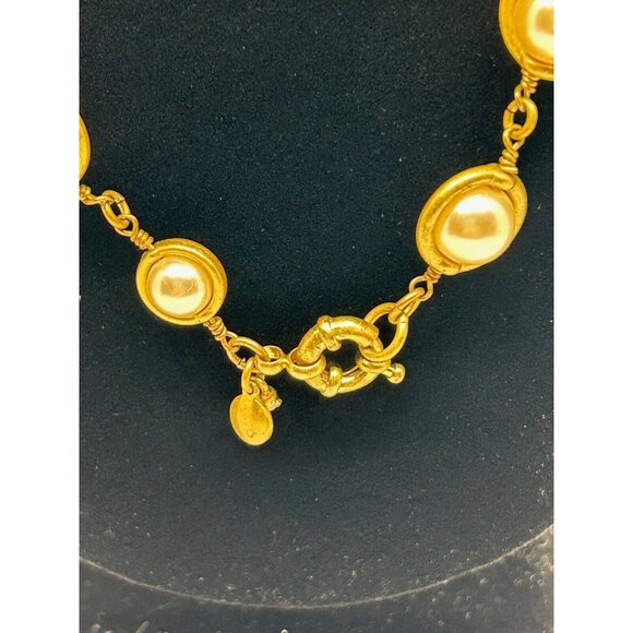 J Crew Necklace Orange Beads & Faux Pearl Rhinestone Brass Chain Preppy - Picture 5 of 8